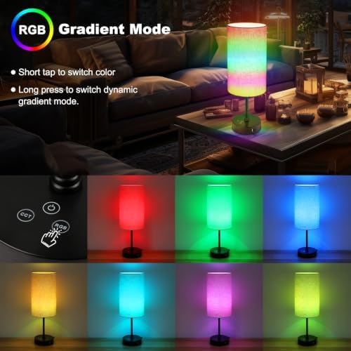 Unicozin 17Inch Table Lamp for Bedroom, Touch Control Bedside Lamp for Reading, 3 CCT & 7 RGB Color Changing, Dimmable Nightstand Lamp for Kids Room Living Room Office, Beige Shade - Image 3