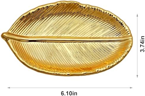 Ceramic Jewelry Tray, Decorative Trinket Dish for Rings, Earrings, Bracelet, Watch & Keys, Small Ceramic Jewelry Holder for Vanity, Dresser & Home Decor (Leaf – Metallic Gold) - Image 2