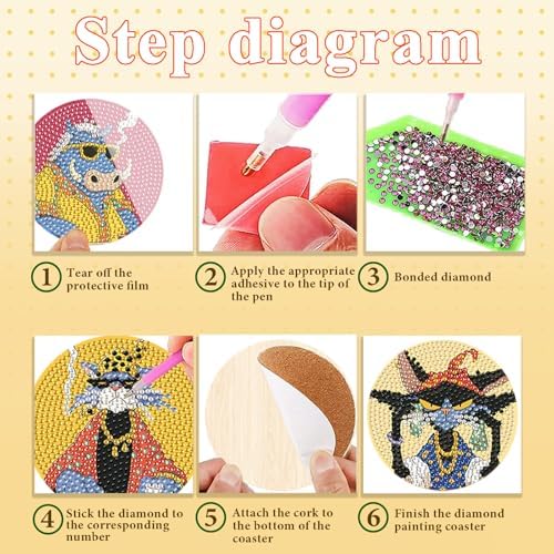 DOTSOPS 6 Pack Cat Diamond Painting Coasters Kits with Holder for Beginners - Image 3