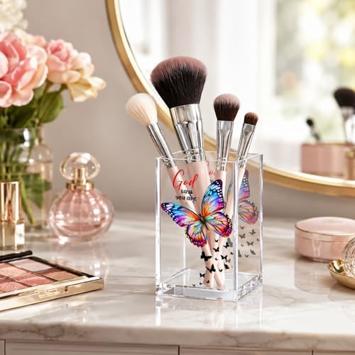 Butterfly Acrylic Pen Holder Cup, Christian Inspirational Desk Decor, Religious Pencil Holder Organizer, Birthday Gift for Women, Mom, Sister, Friend, Coworker - Image 2