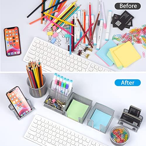 Desk Organizers Set with Mesh Pen Holder Cup, Silver - Image 3