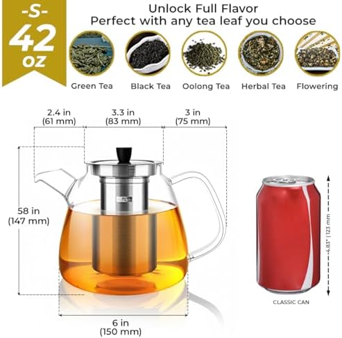 Aquach 42oz Glass Teapot with Infuser, Stovetop Safe Tea Kettle - Image 5