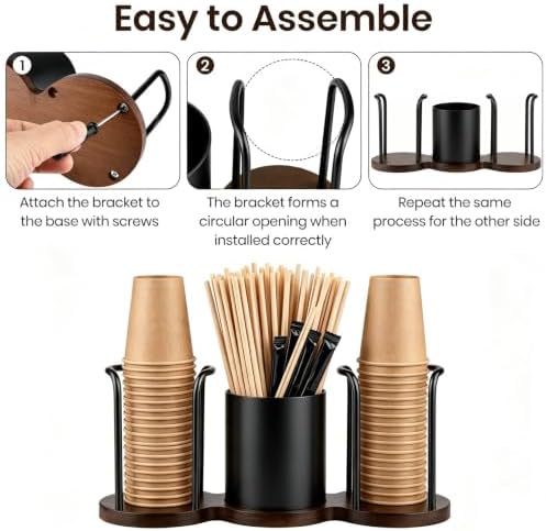 Coffee Cup Dispenser with Straw & Stirrer Storage Container (Black,S) - Image 6