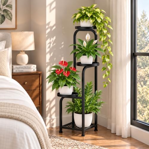 TOSKING 4-Tier Square Corner Plant Stand Indoor Outdoor, Anti-Tip, Black - Image 5