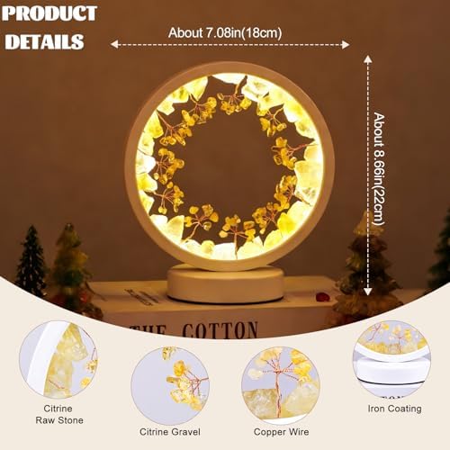 Runyangshi Crystal Lamp，Natural Crystal Citrine Small Tree Round White Frame Tri-Color Ambient Light Home Decoration Night Light Healing Decor Gift - Image 3