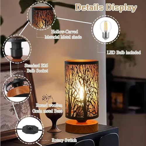 Small Industrial Table Lamps Dimmable, Bedside Lamps for Nightstand,End Table Side Desk lamp with Rustic Black Metal Cage Lampshade for Bedroom, Kids Room Living Room - Image 3