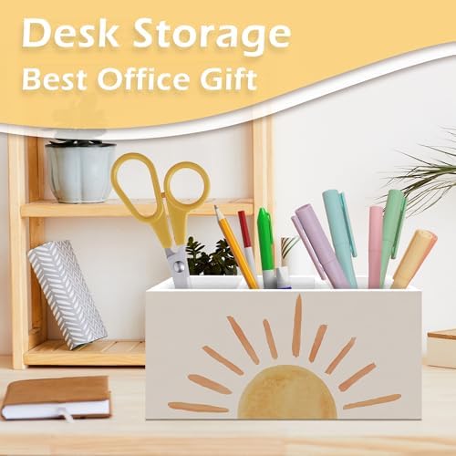 Boho Sun Pen Pencil Holder, Boho Desk Accessories, Mid Century Modern Minimalist Abstract Sun Sunset Wooden Pen Pencil Organizer for Home Office Desk Decor - Image 2