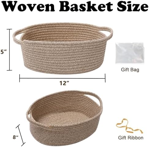 Woven Rope Basket,Baby Gift Basket with Bag & Ribbon, Mixed Brown - Image 2