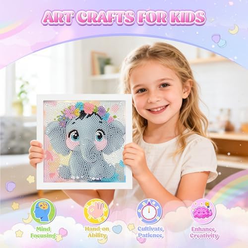 GHHKUD Elephant Diamond Art Painting Kits for Adults with Frame, Diamond Art Animals Crafts for Ages 4-6-8-12, Easy to DIY Gem Painting Gifts Home Wall Decor 15x15cm (Beautiful Packages) - Image 5