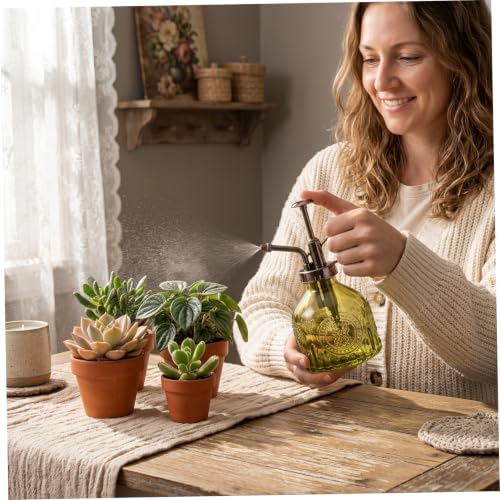 Plant Mister Spray Bottle Retro Embossed Glass Plant Spritzer, Green - Image 3