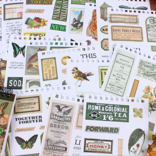 488PCS Vintage Scrapbook Stickers, 50 Sheets Precut Washi Stickers Book for Journaling, Green Ephemera for Junk Journal Supplies, Scrapbooking, Bujo, Collage, Adults Crafts Arts - Image 4