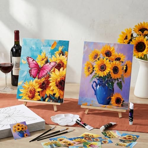 Engrowtic 12 Pcs 8 x 10'' Sunflower Flower Pre Drawn Canvas to Paint Pre Printed Sketched Canvas for Adult Ladies Paint Art Party Favor Board Set for Craft(Vivid Style) - Image 2