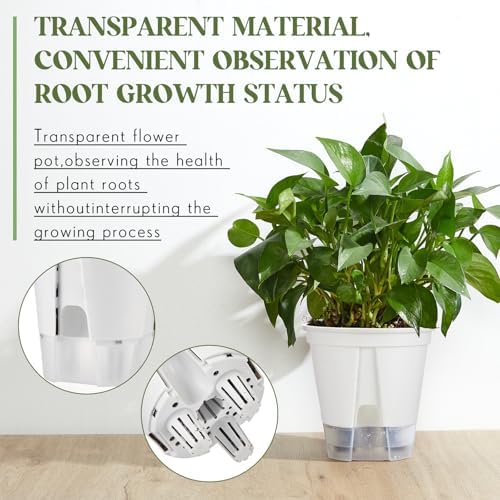 Wonderjune Self Watering Planter, 4.72'', 5.91'', 7.09'', White, 9 Pcs - Image 4
