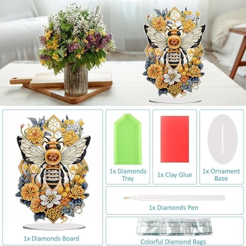 Diamond Painting Kits for Adults Beginners, 5D Full Drill Bee Crystal Art Desktop Ornament, DIY Single Sided Home Office Desk Decor, Creative Craft Gift Set with Tools - Image 3