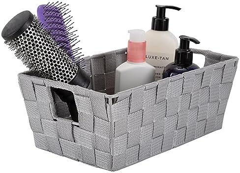 Simplify 2 Pack Small Woven Storage Shelf Basket | Organization | Bathroom | Accessories | Heather Grey - Image 6