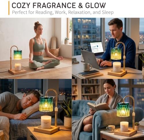 TOACSUCP Candle Warmer Lamp with 3 Bulbs, Adjustable Height Dimmable Candle Warmer with Timer, Compatible with Large Jar Candles, Candle Lamp with Charming Gift Box Ribbon for Her/Him (Green Amber) - Image 4