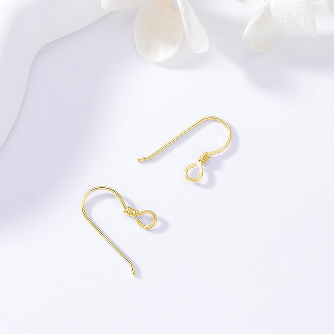14K Real Gold Earring Hooks for Jewelry Making Fish Hooks 14K Yellow Gold Earring Findings for Earrings Jewelry Making(Style 7)