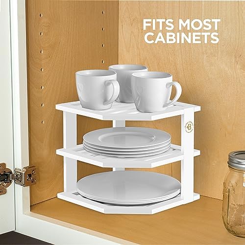 Bambüsi White 3-Tier Corner Shelf, Kitchen Cabinet Organizer, Bamboo Rack - Image 4