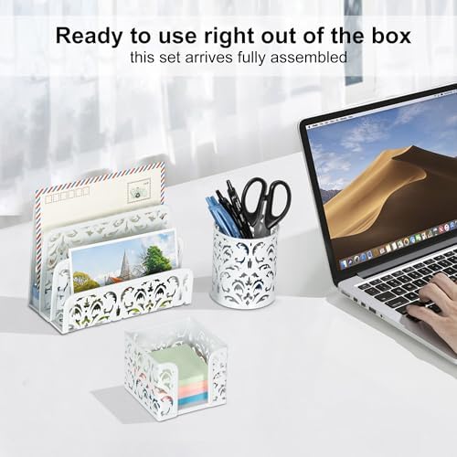 EasyPAG Desk Organizers and Accessories 3 Pieces Office Organizer Set - Pen Holder for Desk, Mail Sorter Countertop and Sticky Note Holder, White - Image 6