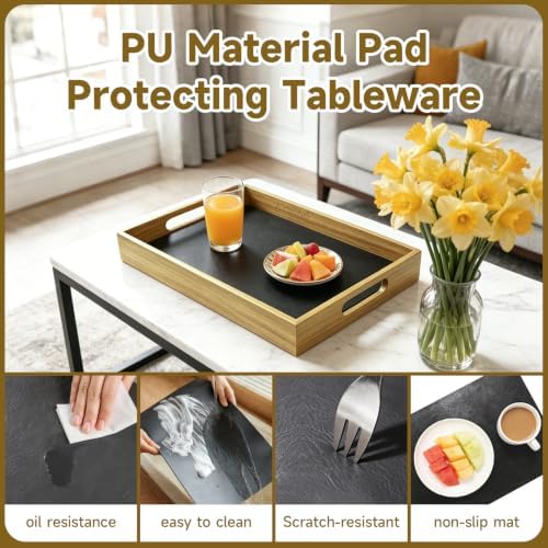 17 x 12 Inch Acacia Wood Large Serving Tray with Handles - Image 2