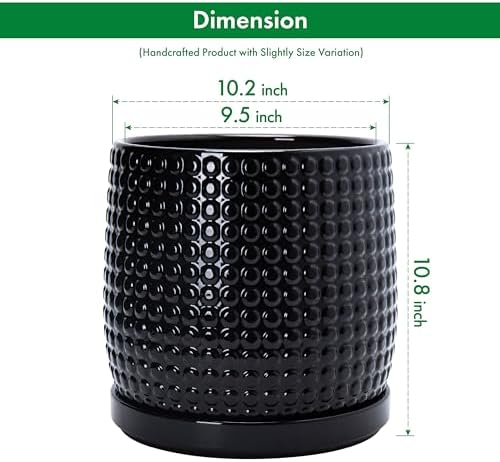 D'vine Dev Beaded Ceramic Pot with Saucer, 10 in, Glossy Black, 27-C-P-2 - Image 3