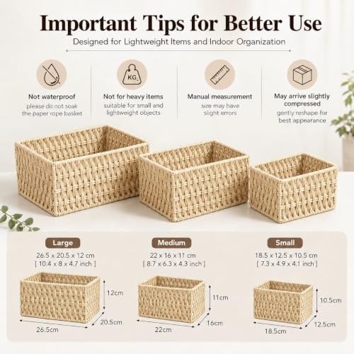 Small Wicker Basket for Counter, Woven Storage basket Set of 3 - Image 4