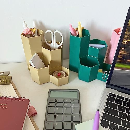 Pencil Organizer Pen Holder for Desk Pens Cup Small Desk Organizer Cute Pen Holder for Office,School and Home (Beige, L-Shape) - Image 5