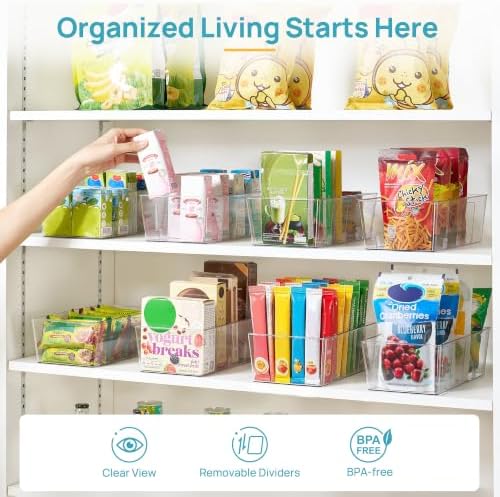Vtopmart 4 Pack Food Storage Organizer Bins, Clear Plastic, 4 Compartments - Image 4