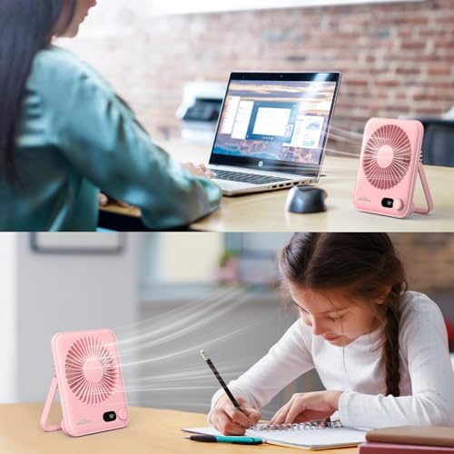 WHATOOK Small Desk Fan Personal Fans: 5000mah 25 Hours Battery Office Quiet Mini Desktop Fan Portable Rechargeable Travel Essentials (Pink, 5000 mAh) - Image 2