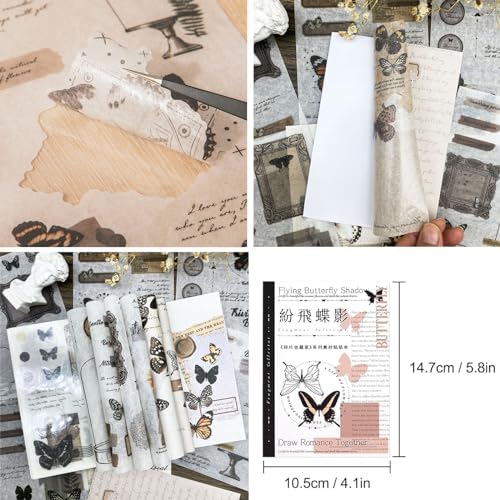 Sticker Book for Adults, 180pcs Vintage Washi Stickers for Journaling and 20 Sheets Adhesive Scrapbook Papers for Scrapbooking Aesthetic Butterfly Scrapboook Stickers for Bullet Junk Journal Supplies - Image 4