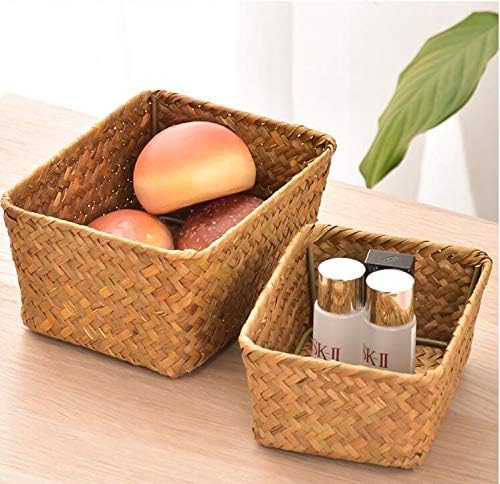 DOKOT Small Woven Wicker Open Storage, Rectangular Handmade Seagrass Baskets for Home, Bathroom Organization（Set of 3） - Image 5