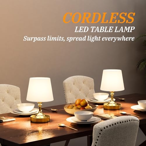 Kakanuo Mini Cordless Table Lamp Gold - 1 Pack 4000mAH Battery Operated Lamp for Decor, 3000K Stepless Dimming Touch Control Rechargeable Lamp for Bedroom, Dining Table, Counter, Living Room - Image 4