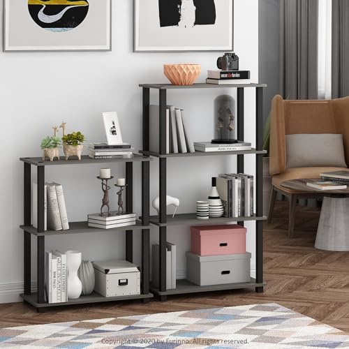 Furinno TURN-S-TUBE Storage Shelves, 3-Tier Book Shelf, Corner Shelf, Toolless Open Shelves, for Organization and Storage, Living Room, Garage, Home Office, French Oak - Image 2