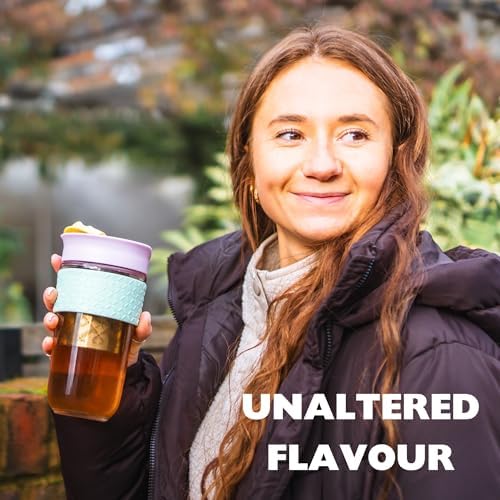Large Travel Mug Loose Tea Infuser - Detachable Tea Strainer with Spill Proof Lid - 18oz/530ml BPA-Free Reusable Glass Travel Coffee Cup with Silicone Band (Red, 18oz) - Image 7