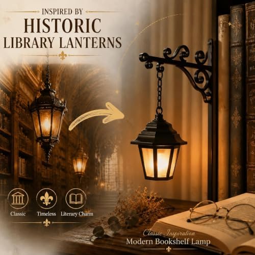Library Lantern Book Nook Light,Vintage Decor Hanging Mini Bookshelf Lamp - Image 2