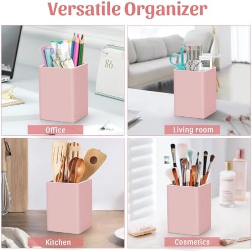 Pen Holder for Desk,Nordic Elegance Square Silicone Pencil Holder Soft Minimalist Desk Pen Cup Stand Waterproof Multifunctional Office Supplies for Home,Kids and School(Pink) - Image 2