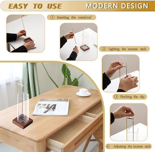 Ceremony Incense Holder, Wooden Incense Holder for Sticks with Glass Ash Catcher, Anti-ash Incense Burner with 20 Incense Sticks and a Ash Brush for Meditation Yoga Spa Room Decor - Image 2