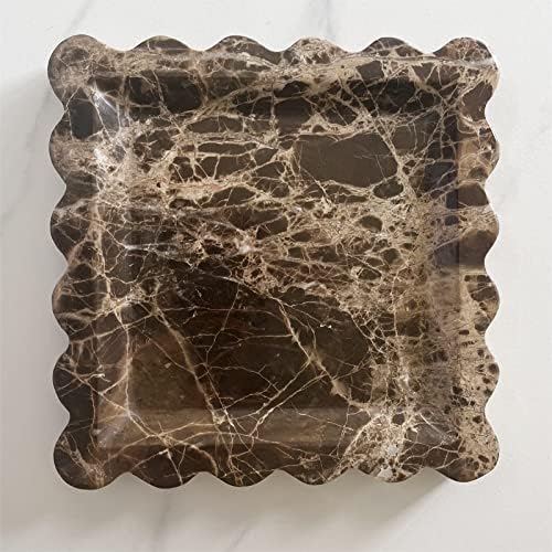 Vintage Natural Marble Tray Small Ornaments Scalloped Tray Handmade Storage Dish for Counter, Vanity, Dresser, Nightstand and Desk (Coffee Net) - Image 2