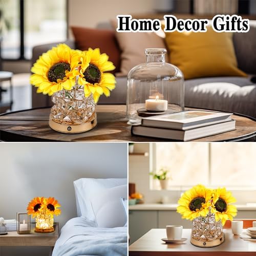 Sunflower Flower Lamp Gifts for Women, 3 Color Dimming Night Light for Womens Mom Her Daughter Christmas Anniversary Birthday Gifts, Bedroom Coffee Shop Decor Rechargeable Cordless Touch Lamp - Image 5