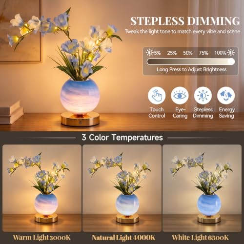 Blue Bellflower Flower Lamp, Rechargeable Cordless LED Floral Table Lamp - Image 2