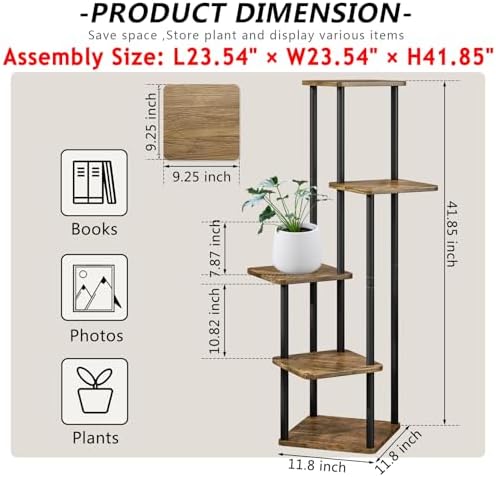AZERPIAN 5 Tier Tall Plant Stand Indoor Corner Tiered Shelf Metal MDF Board - Image 4