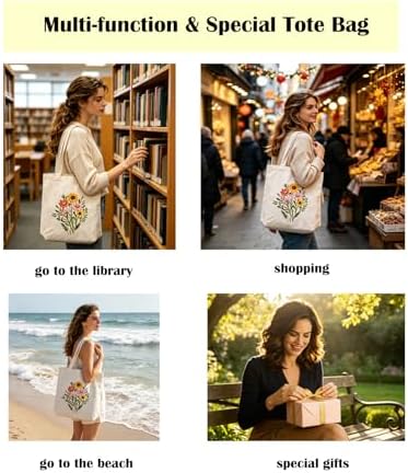 Vigdit Canvas Tote Bag Embroidery Kit for Beginners, Needlepoint Cross Stitch Kit for Adult Beginner, DIY Reusable Grocery Bags Embroidery Starter Kit with Stamped Floral Tools & Instructions - Image 5