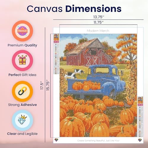 Pumpkin Patch Diamond Art Kit for Adults Fall Truck Dog 5D Painting 12x16 - Image 4