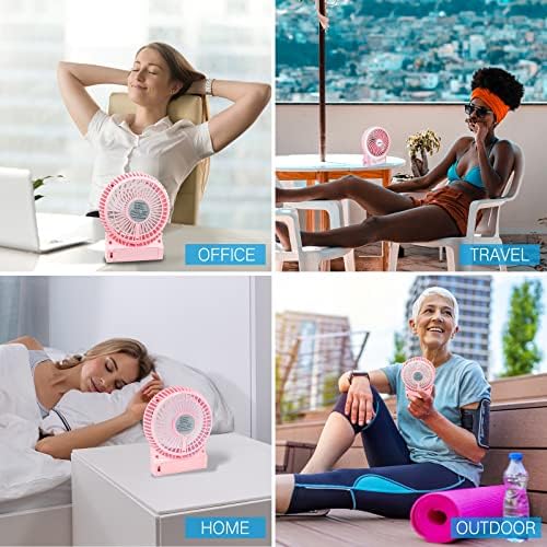 efluky 3-Speed Mini Desk Fan with LED Light, Portable USB Fan Quiet for Home, Office, Travel, Camping, Outdoor, Indoor, 4.9-Inch, Pink - Image 6