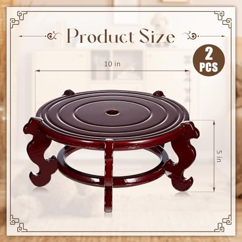 Geetery 2 Pcs 4–12 in Oriental Wooden Plant Stand Indoor Vase Stand, 10 in - Image 2