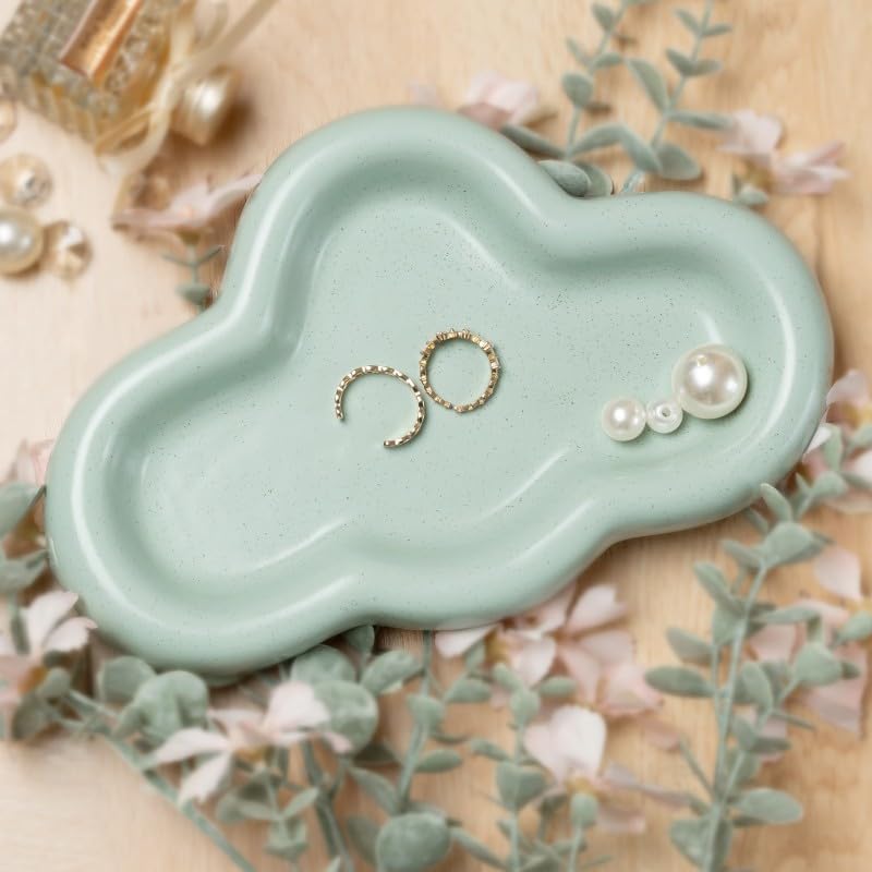 Lynagert Cloud Trinket Dish, Chubby Jewelry Tray, Ceramic Jewelry Ring Trinket Dish for Rings Earrings Necklace Organizer, Mother's Day Thanksgiving Christmas Birthday Bridesmaid Gifts (T-Green) - Image 2