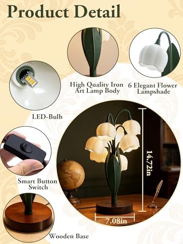 Flower Lamp for Home,6 Lily of The Valley Vintage Table Lamps (Dark Green) - Image 3
