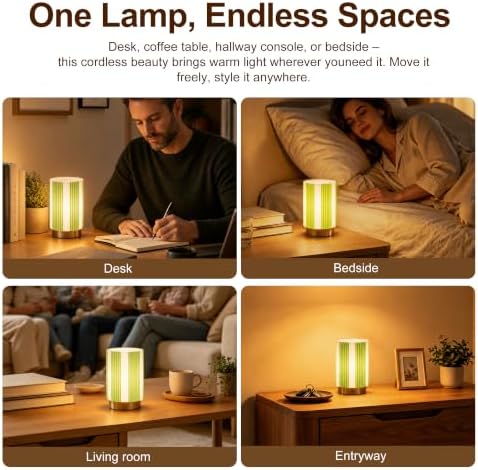 Battery Operated Lamp, Glass Cordless Table Lamp with Timer - Image 7