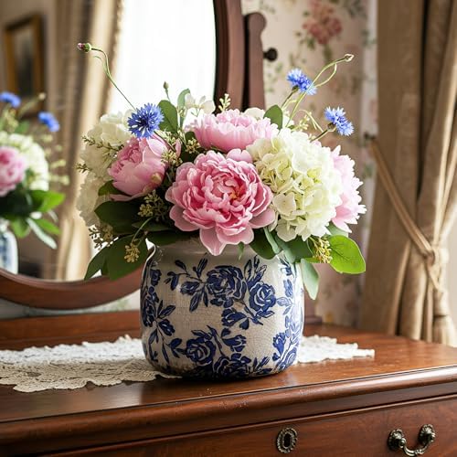 5.9'' Vintage Ceramic Planter, Ice Crack Glaze Blue Rose - Image 6