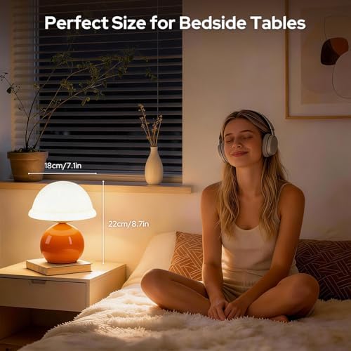 Glass Mushroom Lamp, Dimmable Bedside Table Lamp (Orange) - Image 4